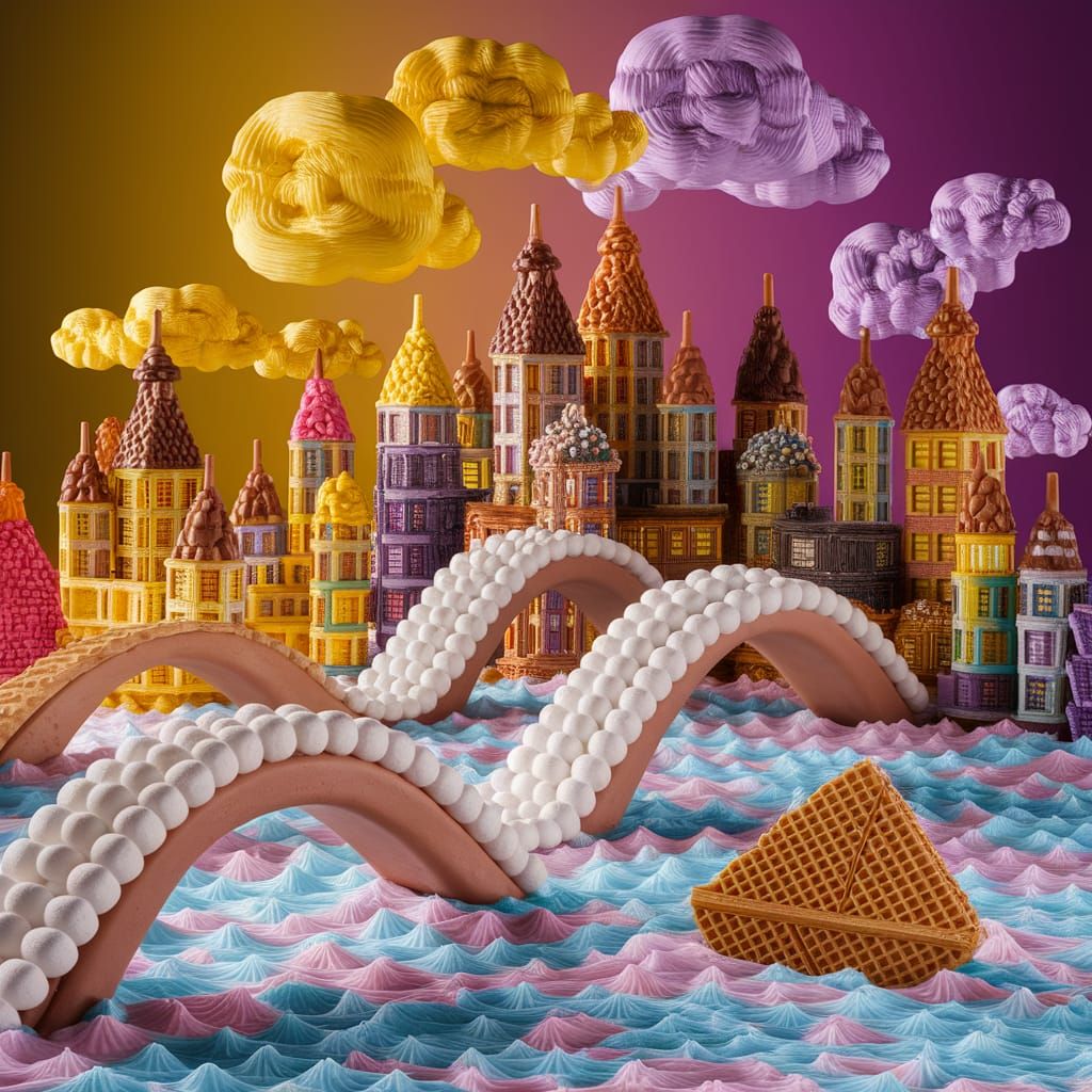 Whimsical Marshmallow Cityscape in Pastel Colors