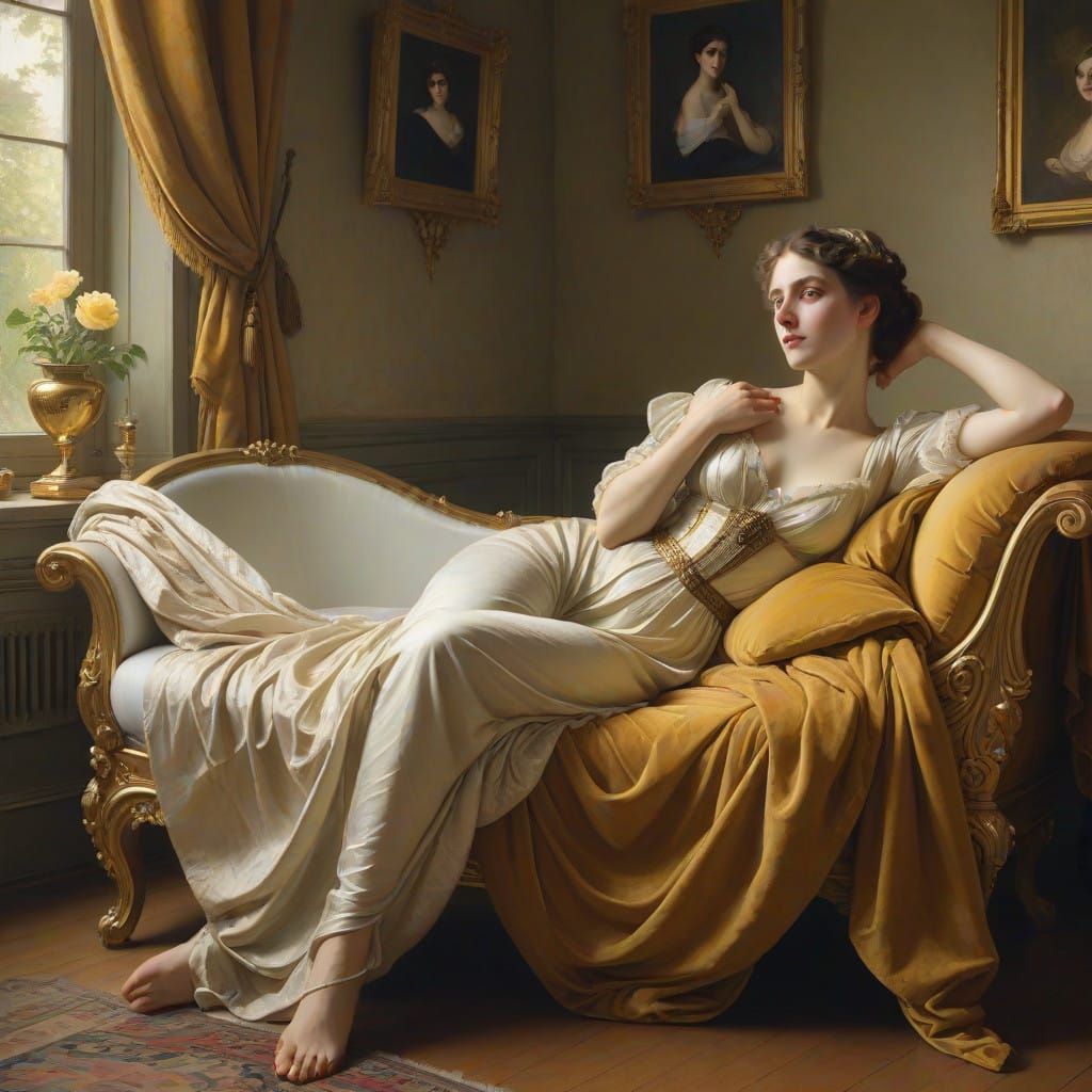 Elegant Queen Constance in 19th-Century Boudoir