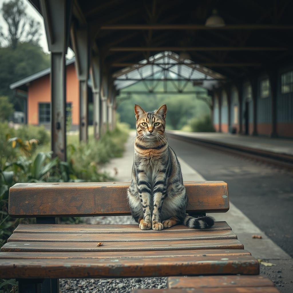 Whimsical Train Station Scene in Muted Colors