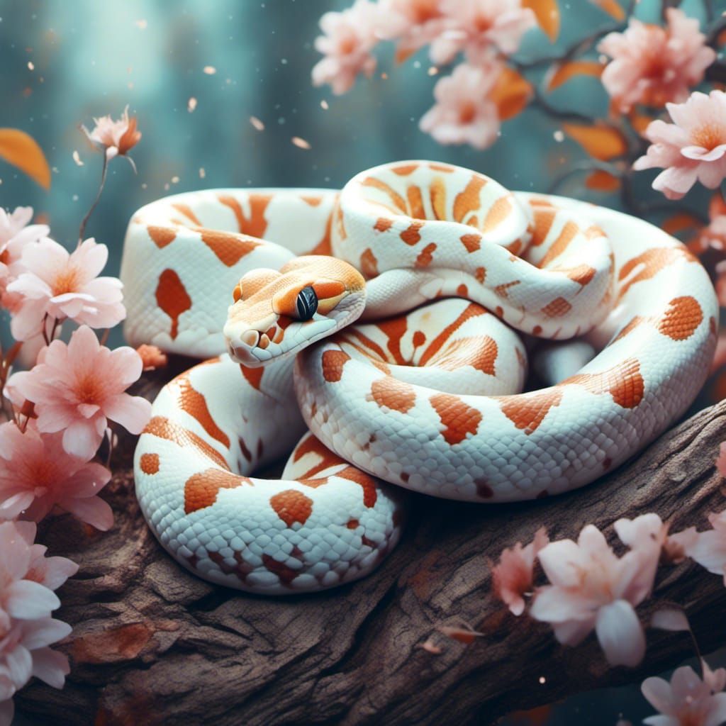 Hyperrealistic Pastel Ball Python Sleeping on Branch