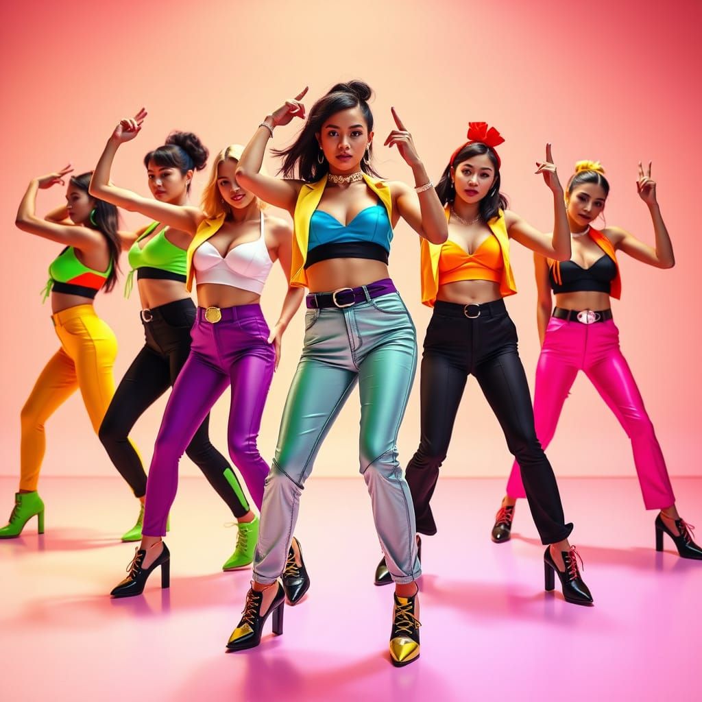 Vibrant Young Women Dance Class in 90s Pop Style