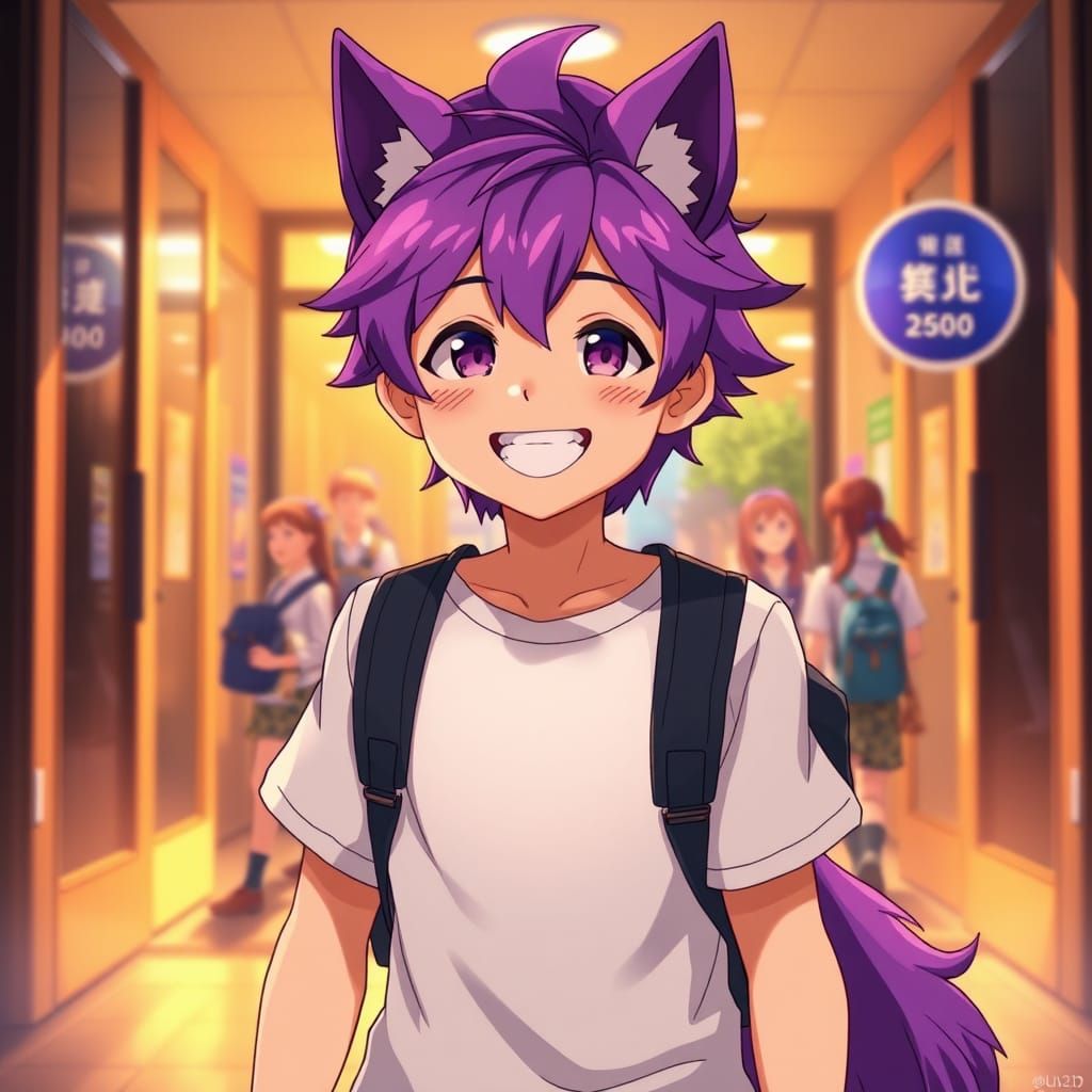 Anime Boy with Wolf Features in Studio Trigger Style