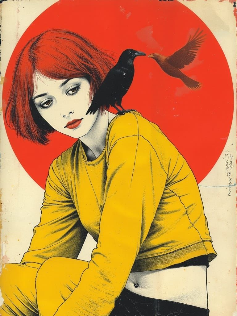 Vibrant Redheaded Woman in Dynamic Stylized Illustration