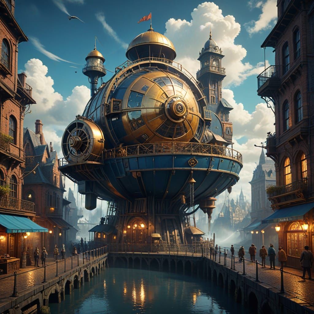 Steampunk Waterwheel Powers Colossal Airship Over Victorian ...