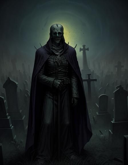 Necromancer Cemetery at Night in Horror Style