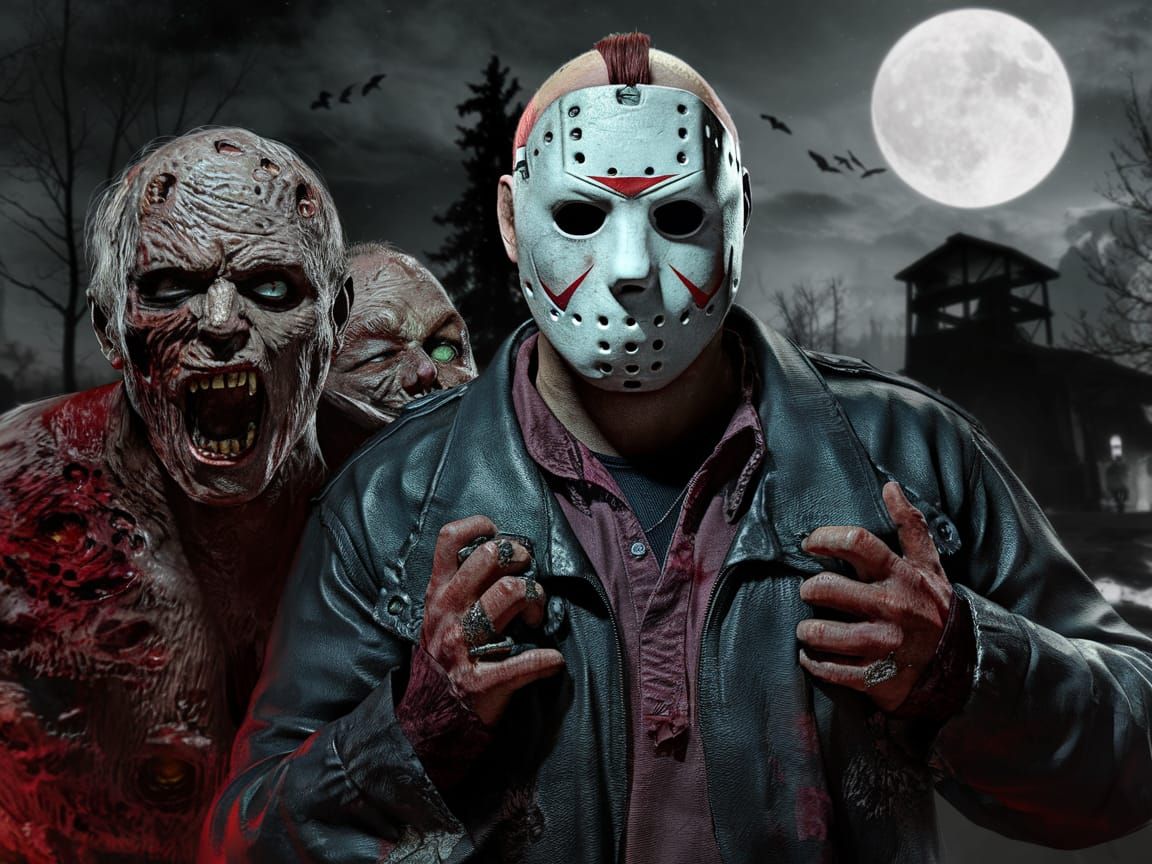 Horror Icons Battle Zombies in Hyperrealistic Style