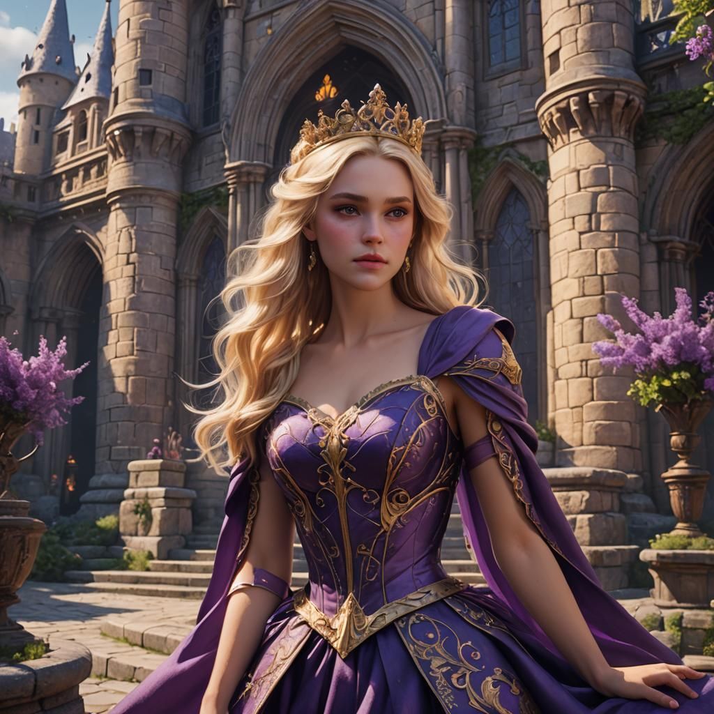 Blonde Princes in Purple Dress: Fantasy Art
