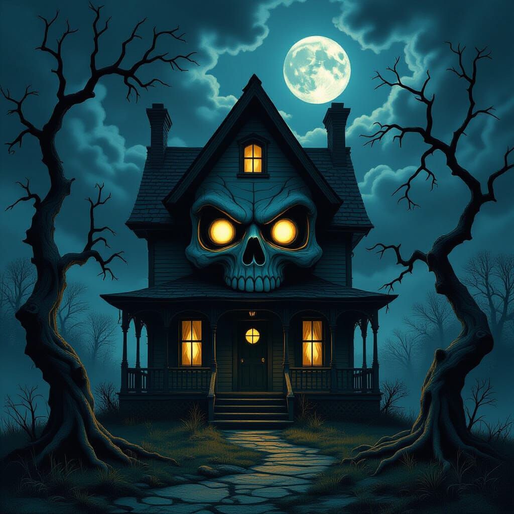 Terrifying Haunted House in Dark Fantasy Style