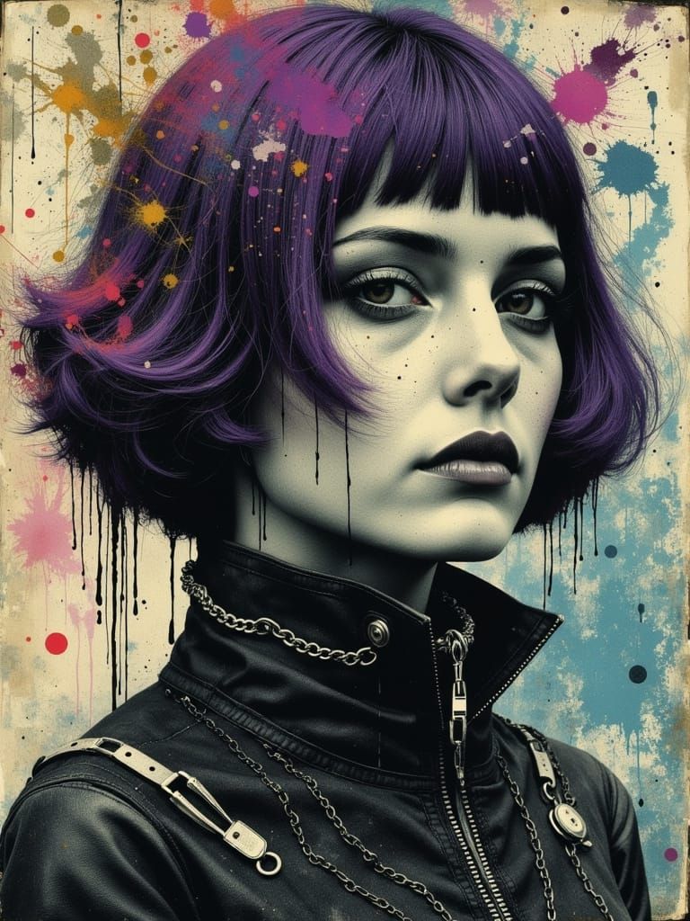 Gothic Portrait of Woman with Purple Hair