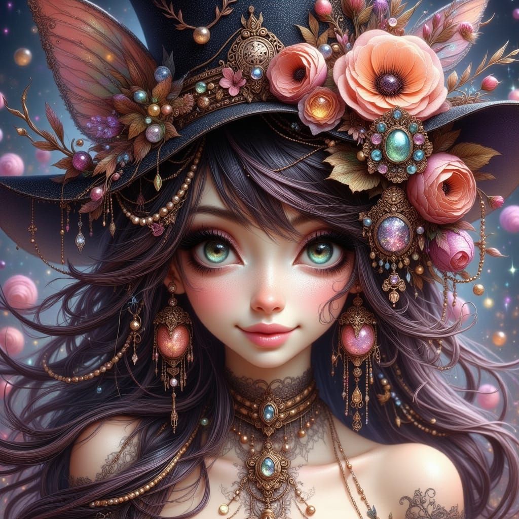 Whimsical Witch in a Sparkling Top Hat