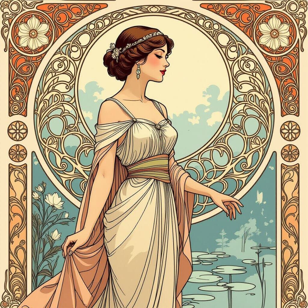 Elegant Woman in Art Nouveau Style