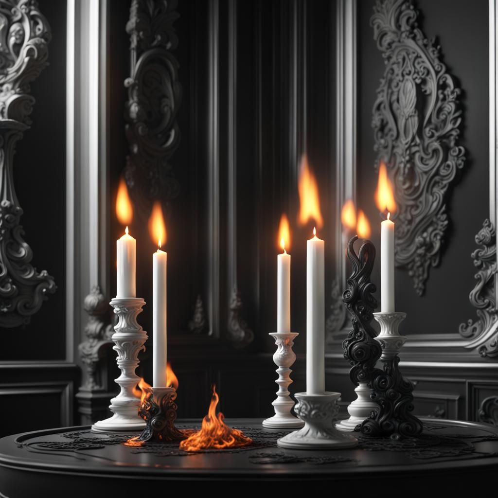 Monochrome Candles with Orange Flame: Matte Painting