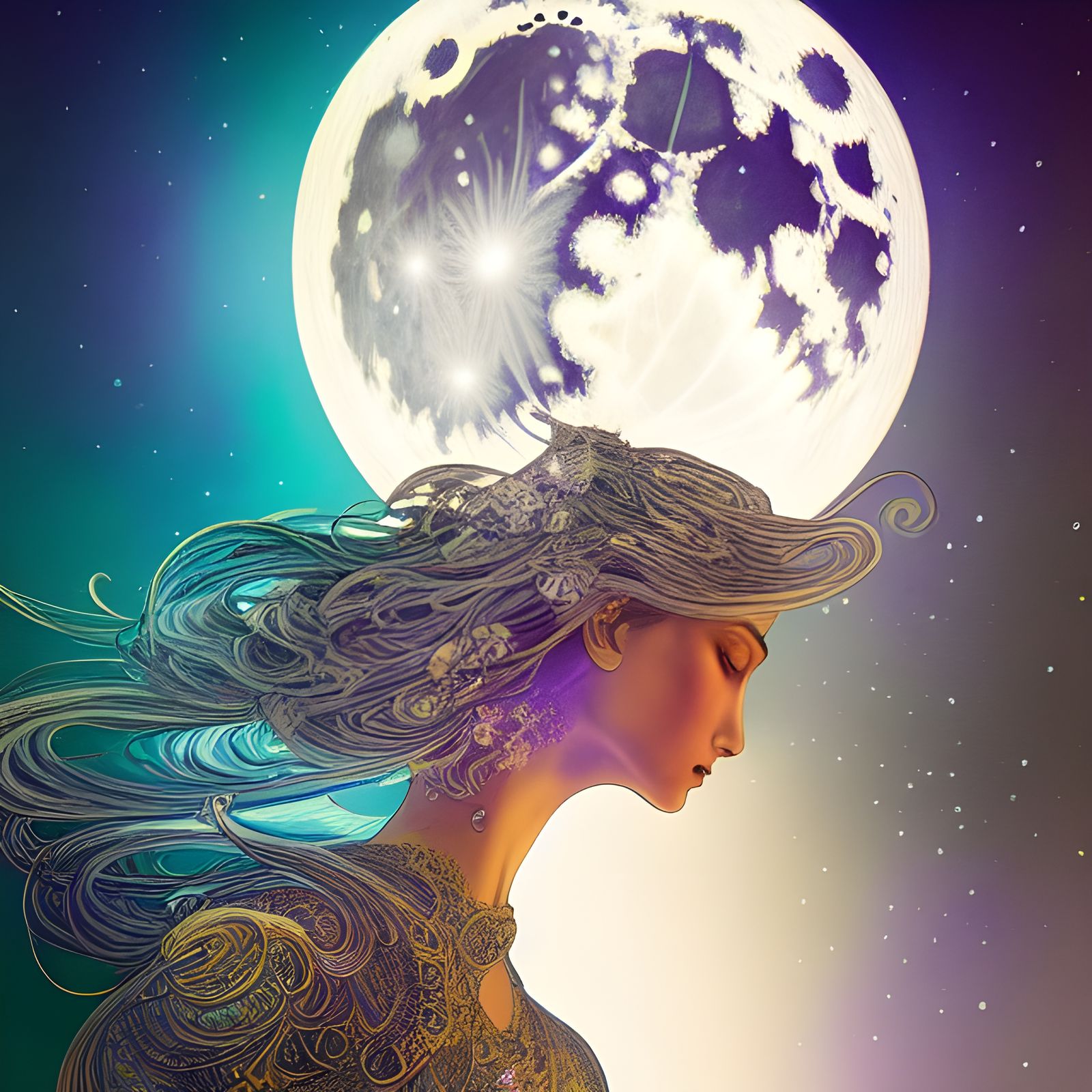 Luminescent Moon with Fractal Iridescence