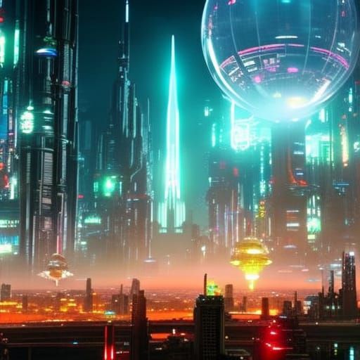 City in Glass Ball: Cyberpunk Neon Night