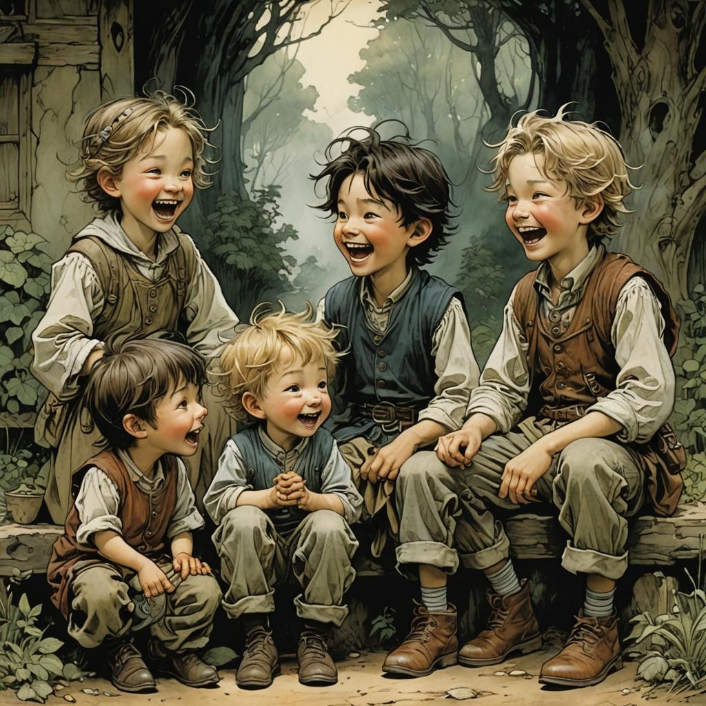 Siblings' Heartfelt Laughter, Illustrated Style