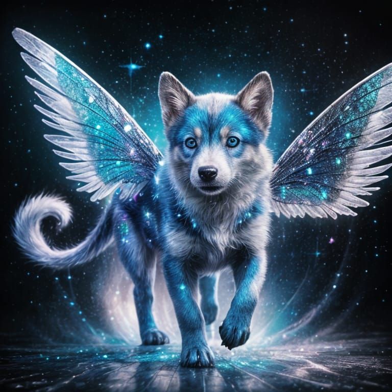 Fairy Husky Puppy Portrait in 8k