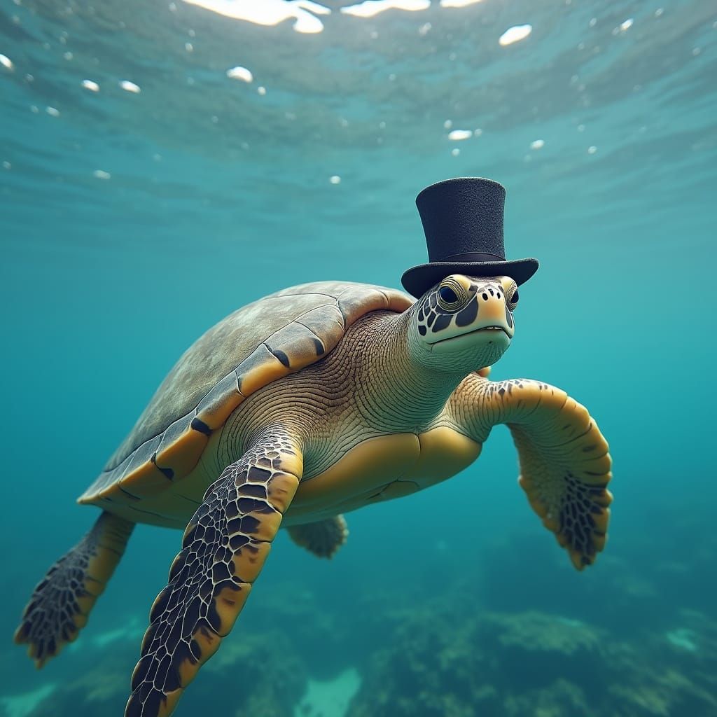 Sea Turtle in Top Hat: An AI Creation