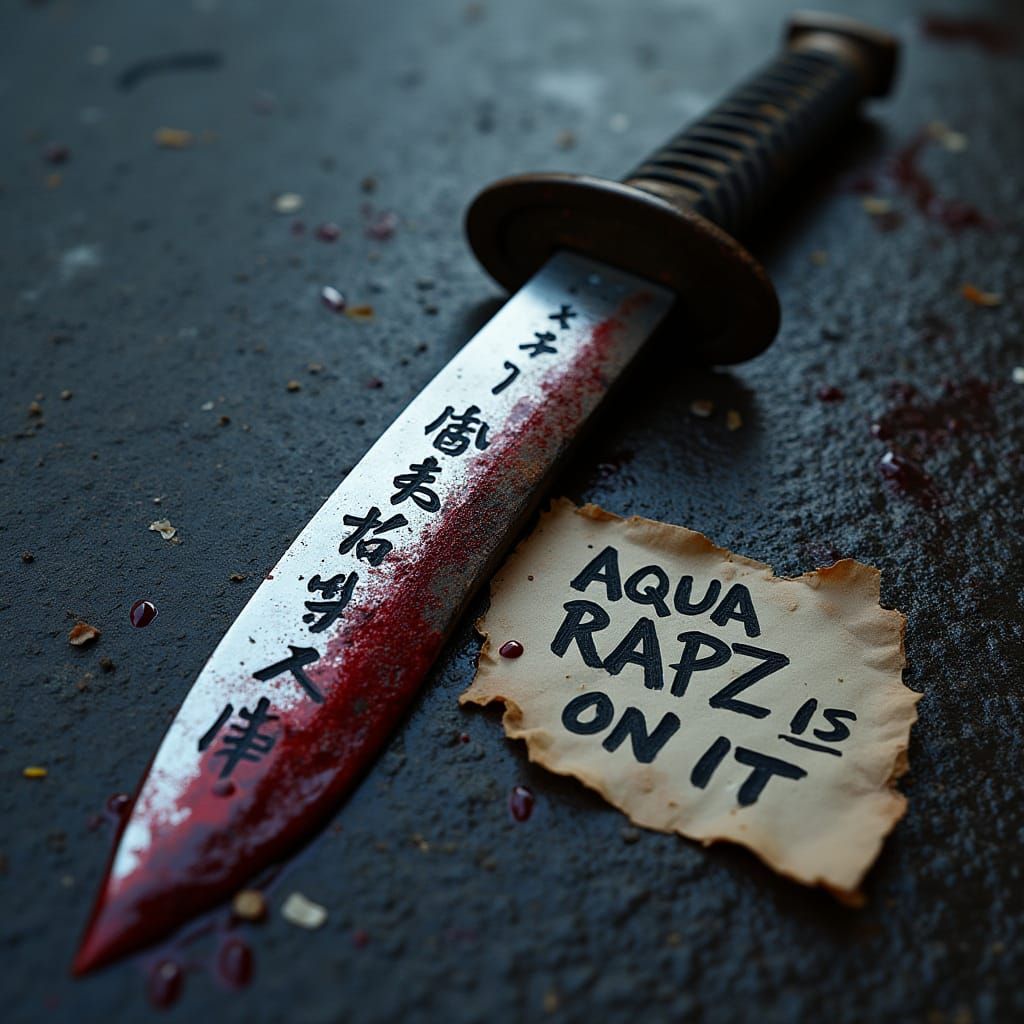 Bloody Katana on Dark Street in Cyberpunk Style