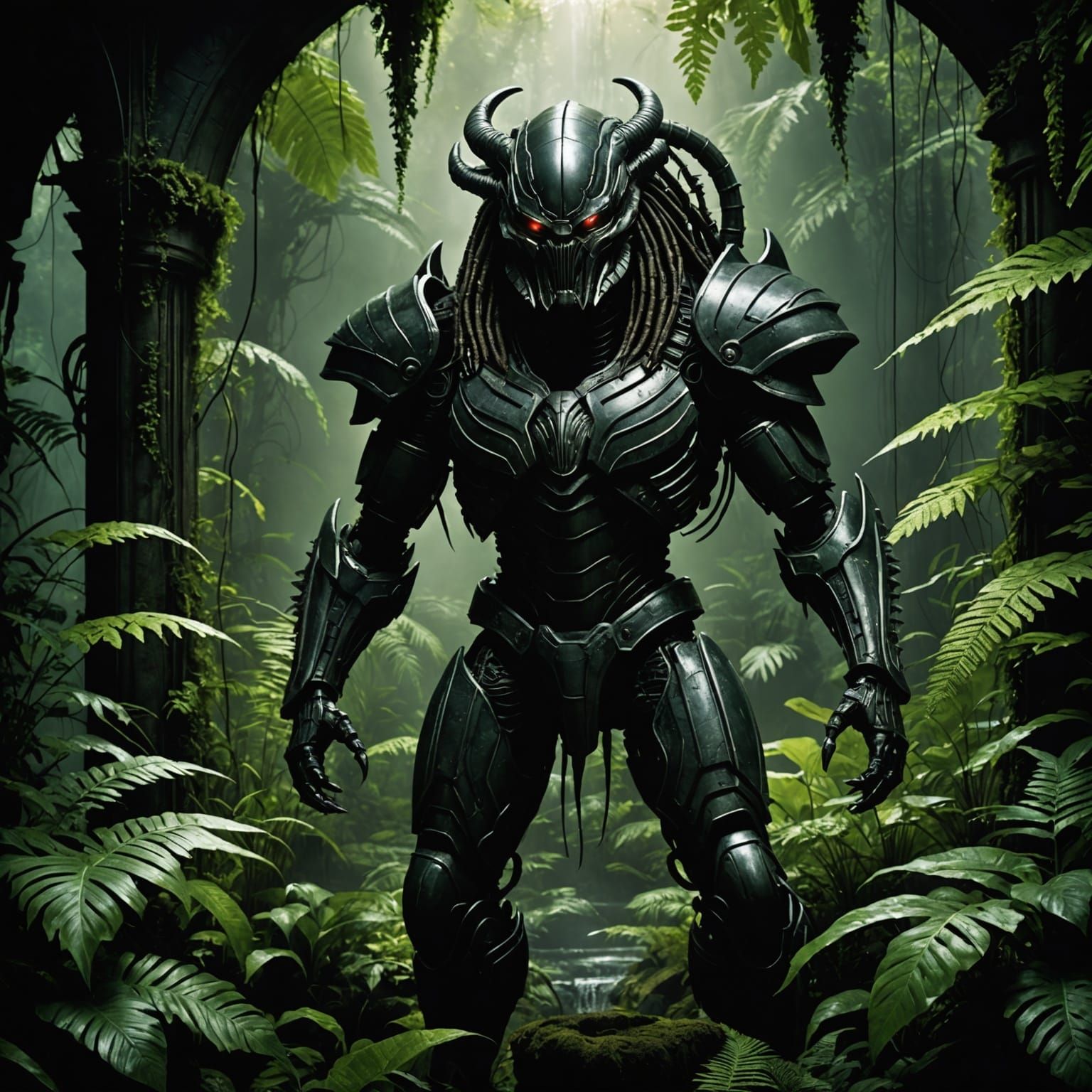 Armored Predator in Giger Style Jungle