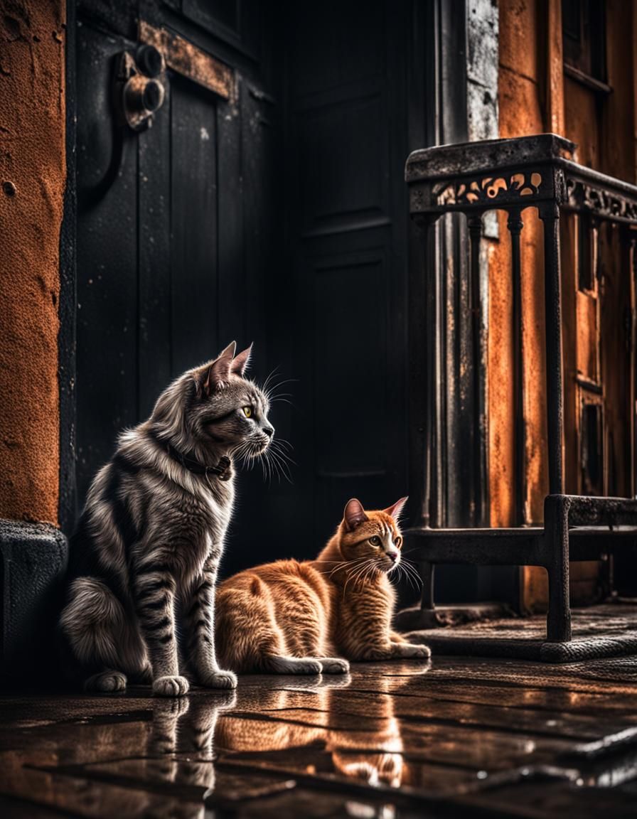 Hyperrealistic Dirty Dog and Clean Cat Contrast