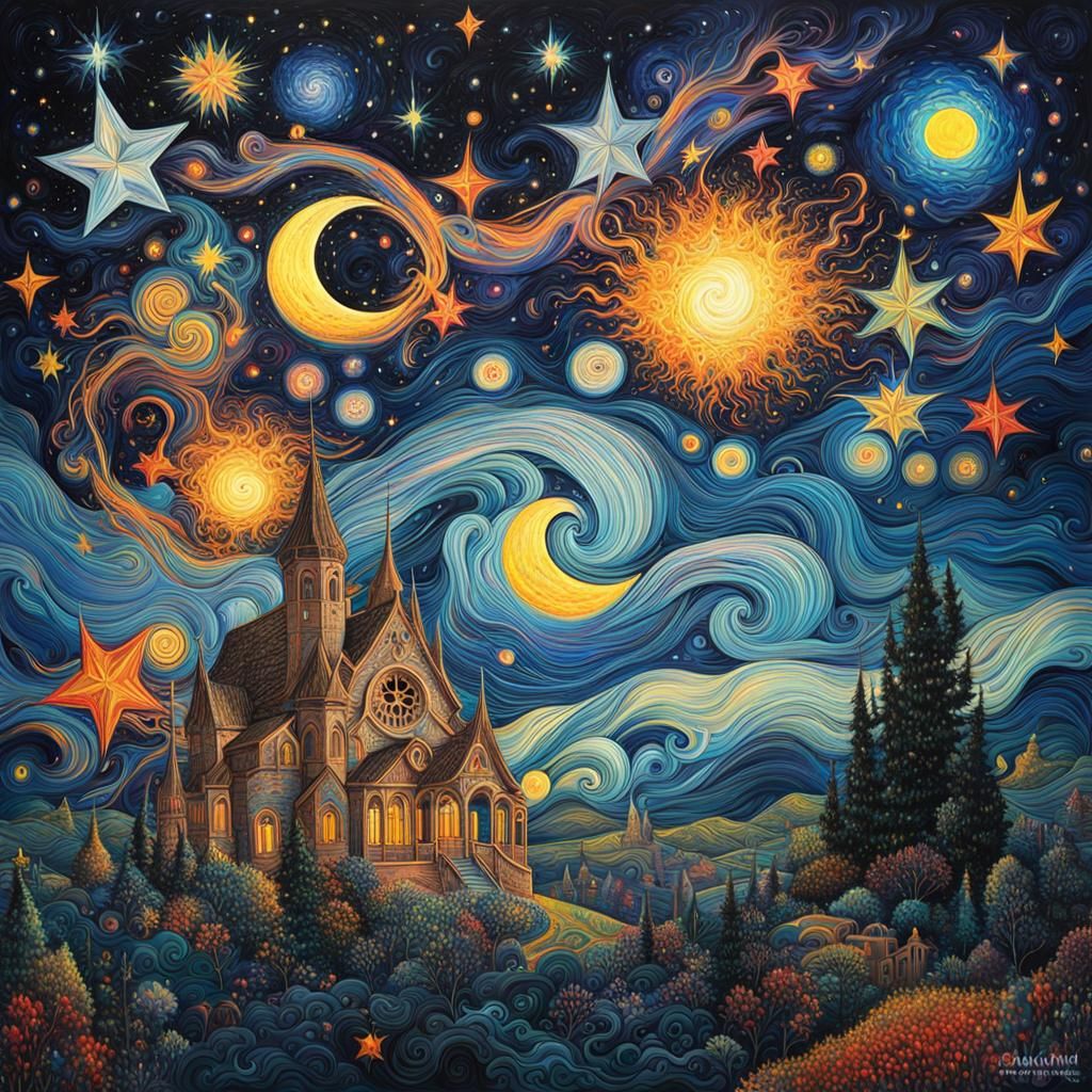 Intertwined Souls in Starry Night: Abstract Expressionism