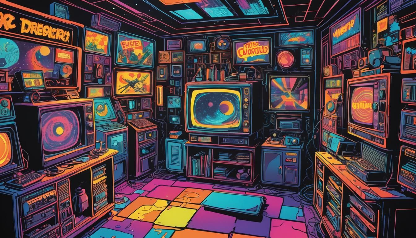 Retro-Futuristic Recording Studio in Comic Book Style