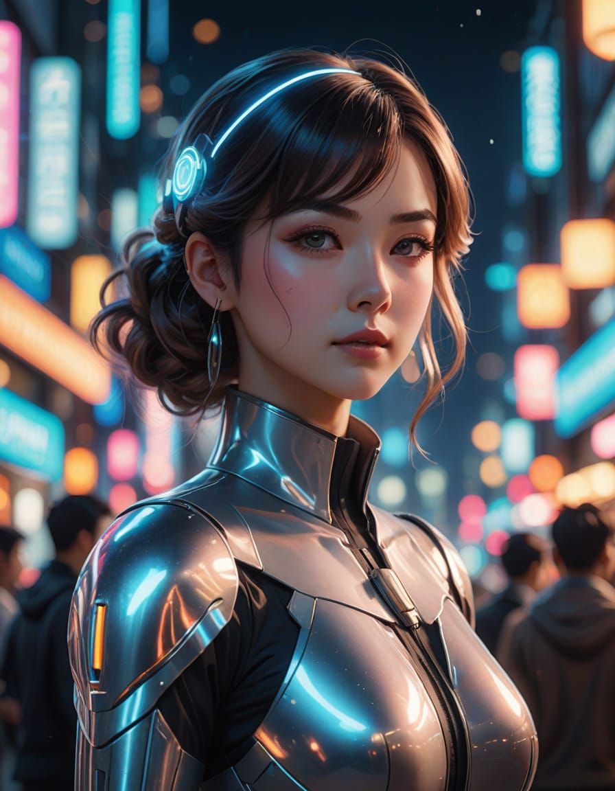 Futuristic Woman in Classic Attire, Realistic Anime Style