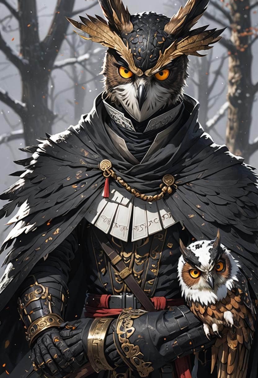 Anthropomorphic Owl Ninja Anti-Hero in Dark Fantasy Style