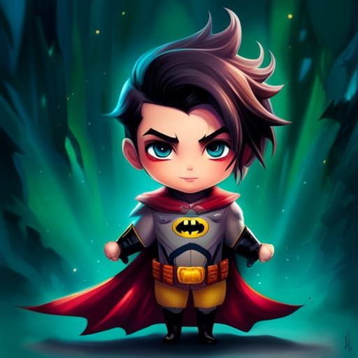 Adorable Chibi Batman in Splash Art Style