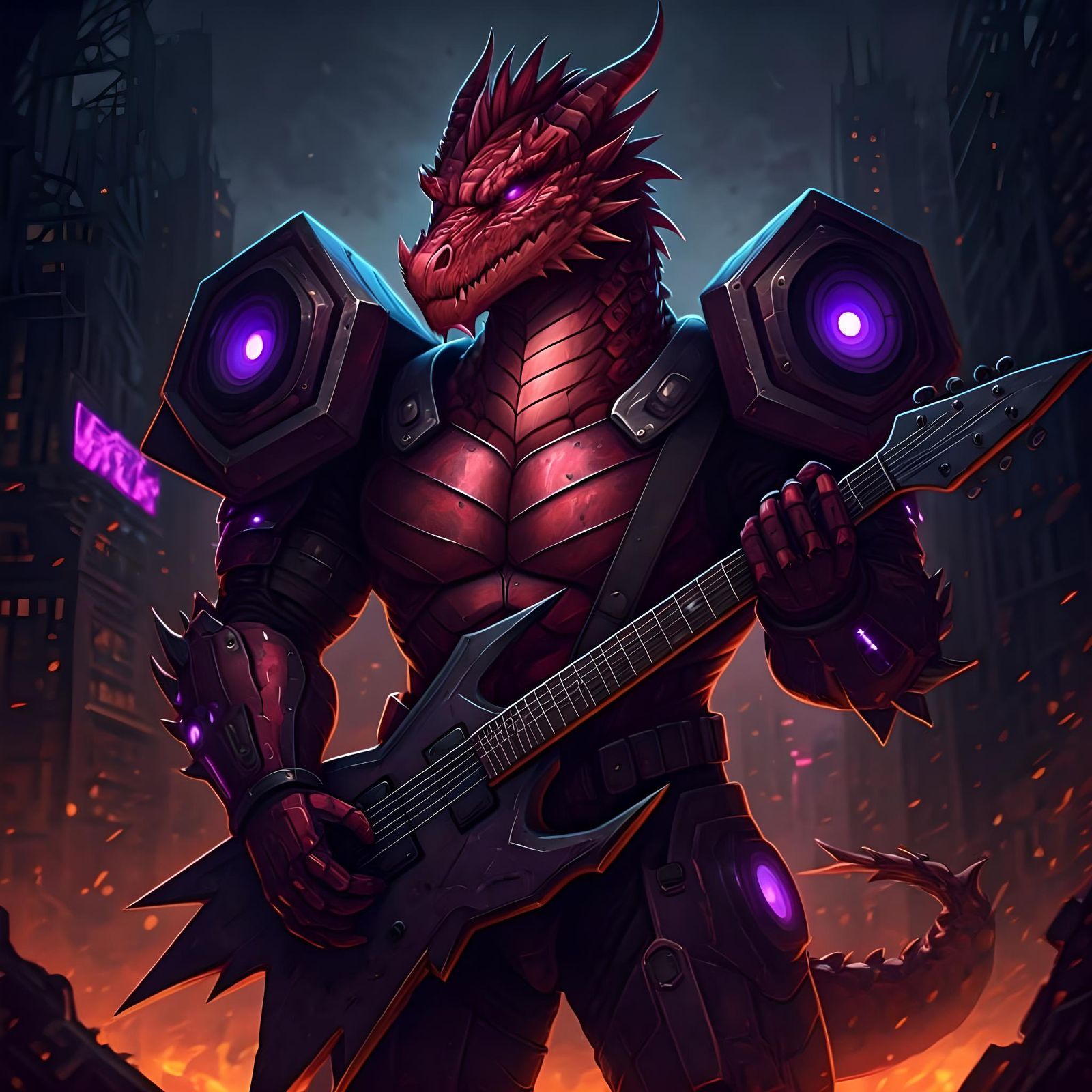 Dragonkin Warrior with Guitar-Gun in Sci-Fi Armor
