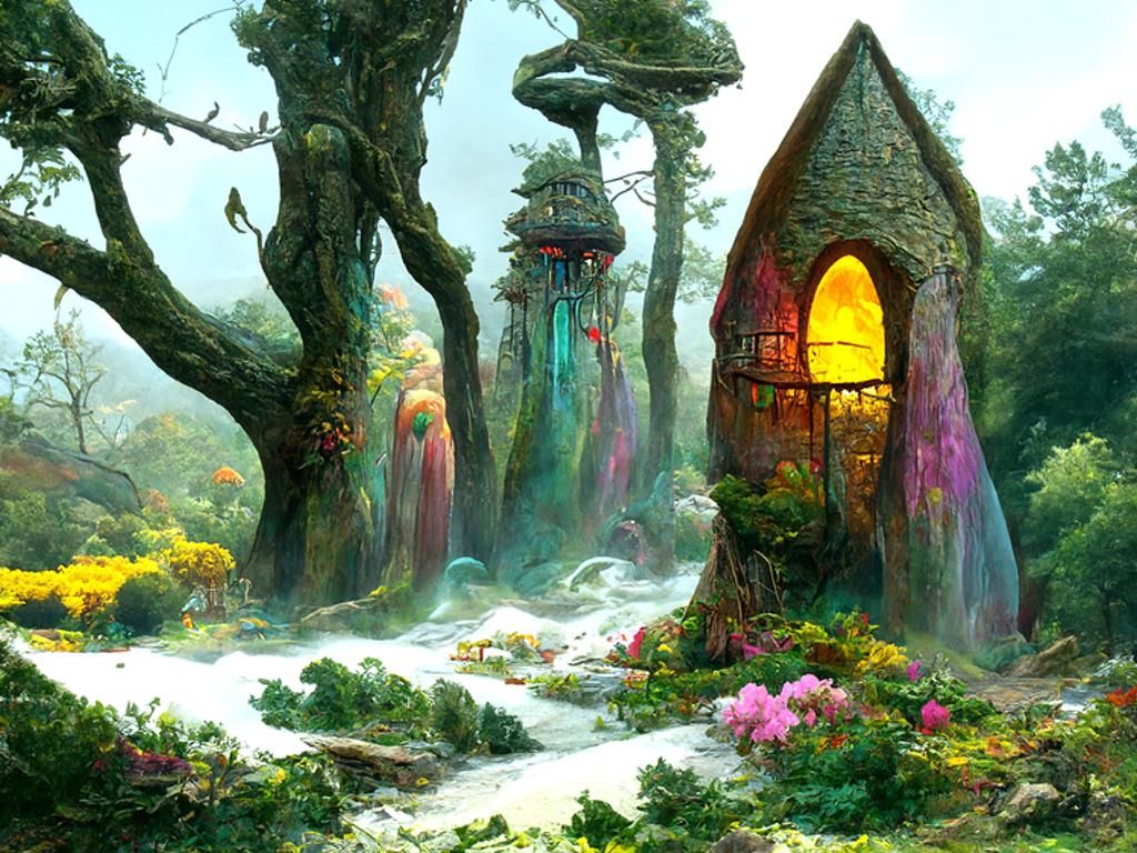 Fantasy Fairy Village with Astral Bioluminescence
