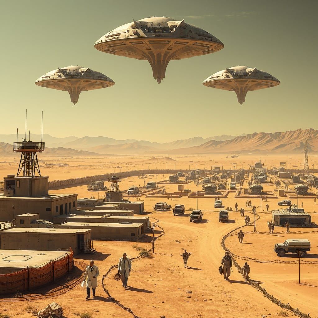 Area 51-Inspired Desert Landscape of Military Complex and Al...