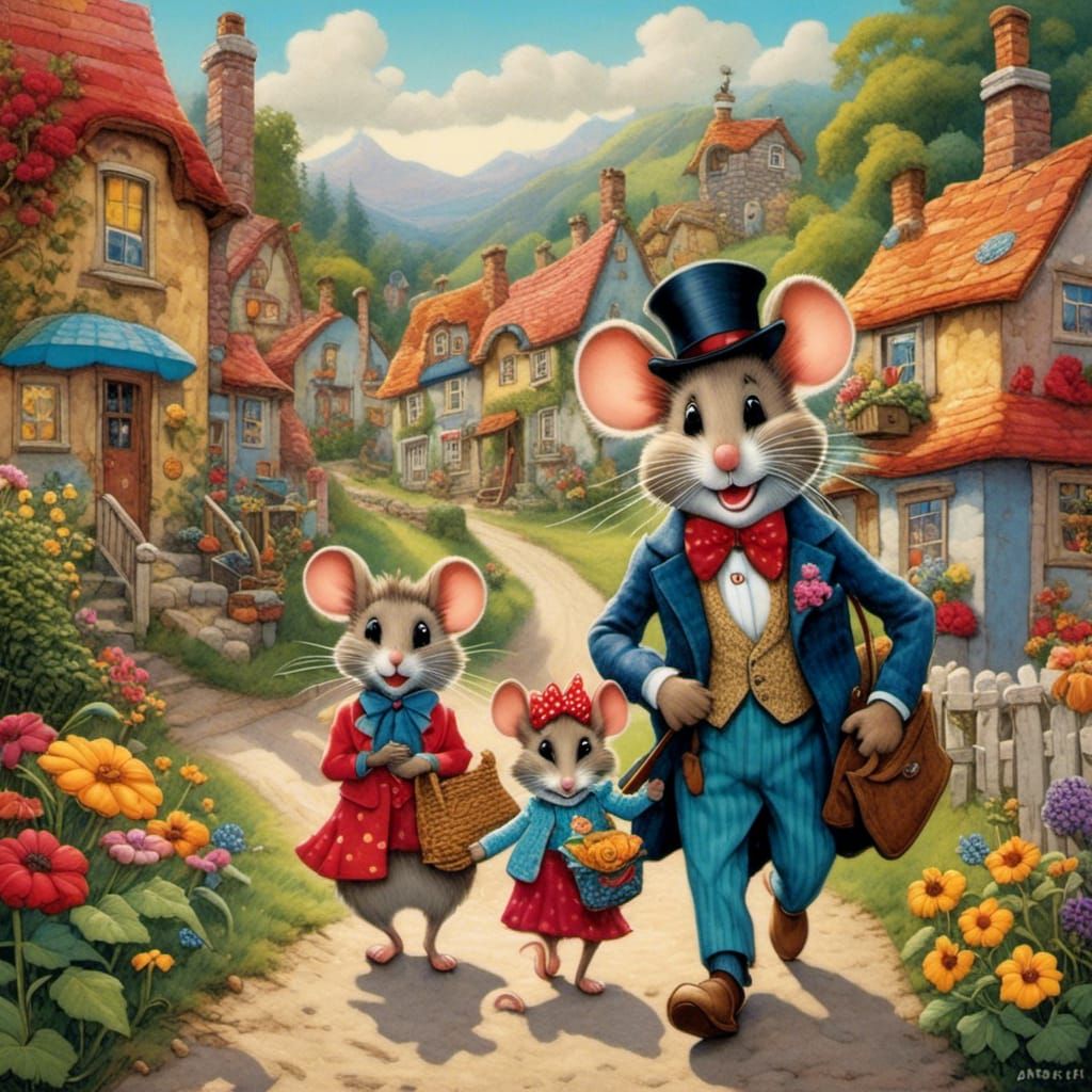 Mr. Mouse and Daughter in Colorful Matte Style