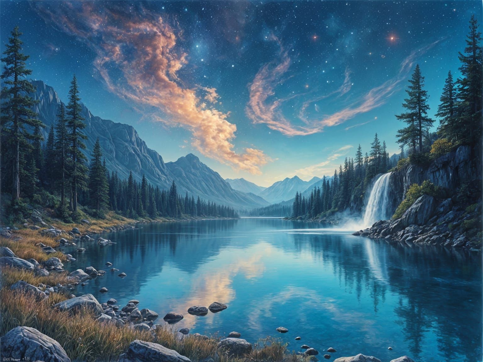 Surreal Dreamscape with Constellations as Pencil Sketch