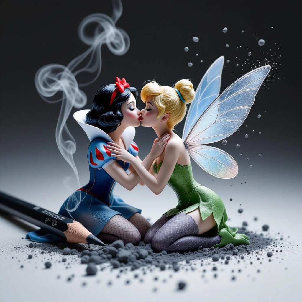 Macro Realistic Sketch of Snow White and Tinkerbell
