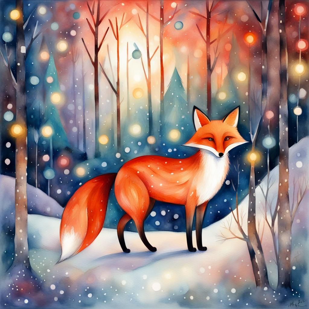 Magical Christmas Fox in Winter Woods