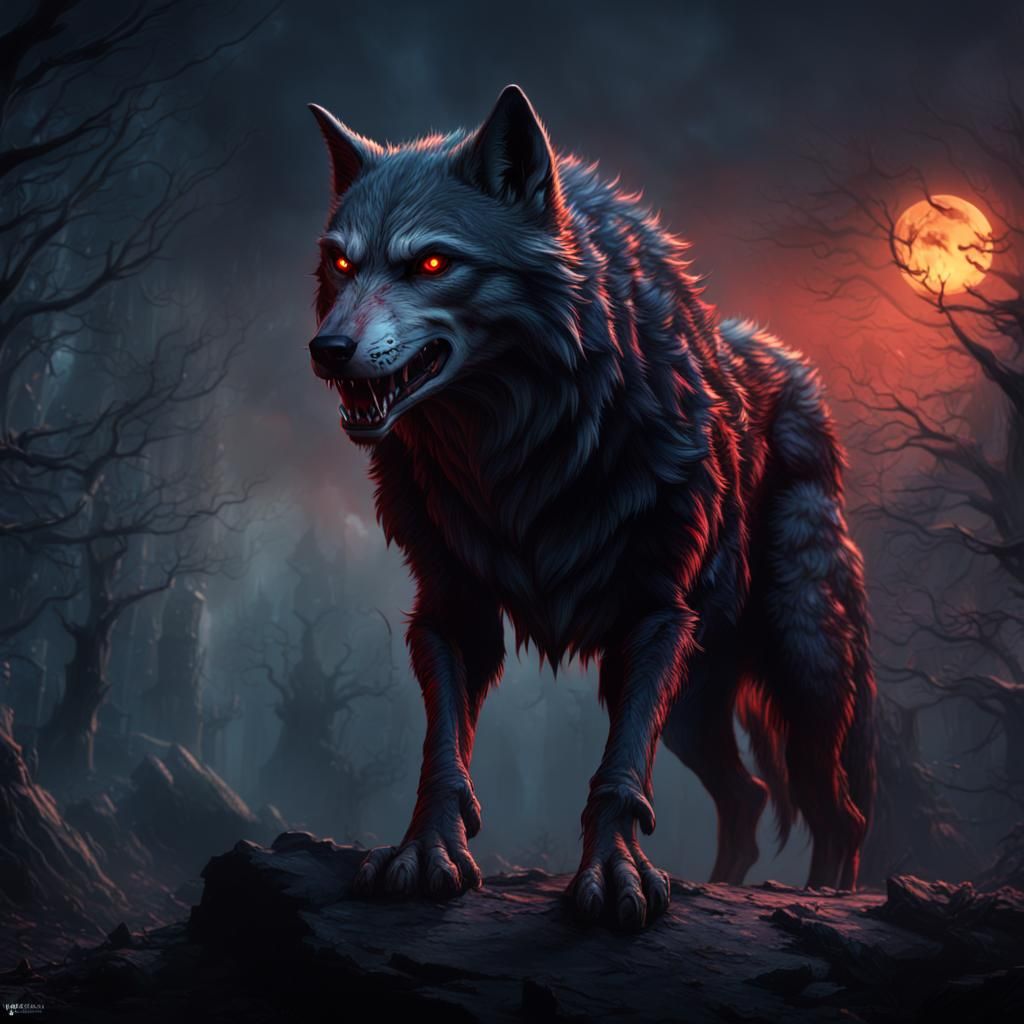 Vampire Wolf Lurking in the Night as Matte Painting