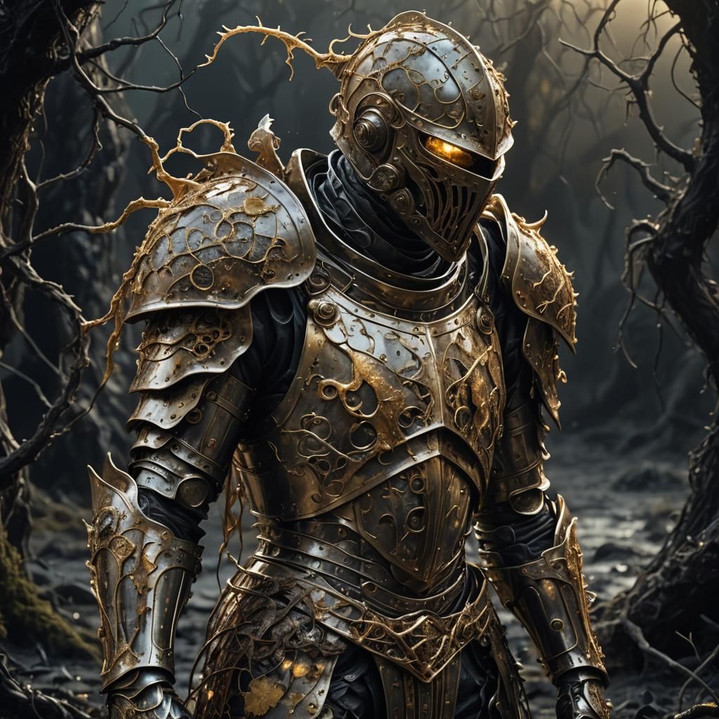 Bio-Organic Knight in Eerie Landscape