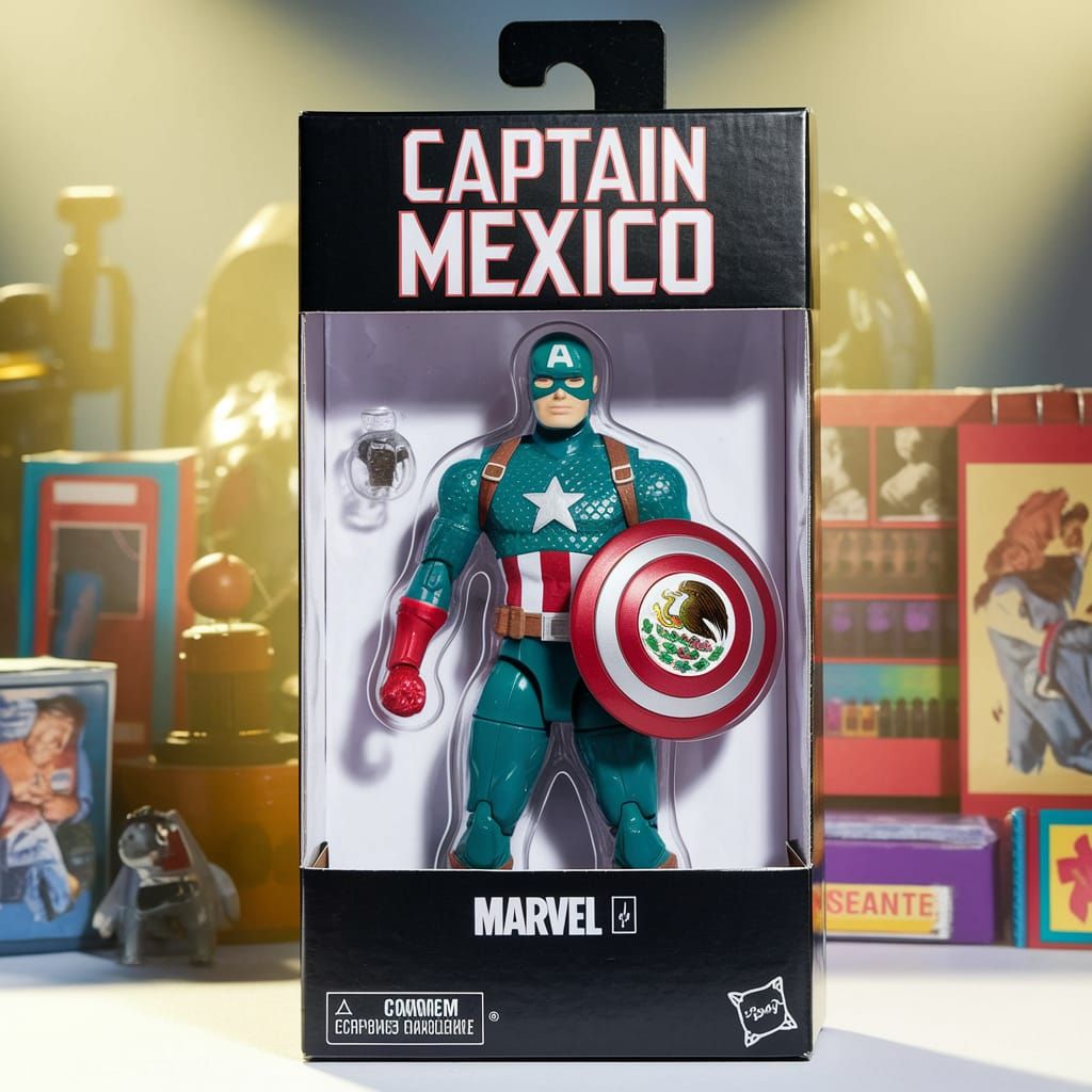 Captain Mexico Action Figure Box Art in Marvel Style