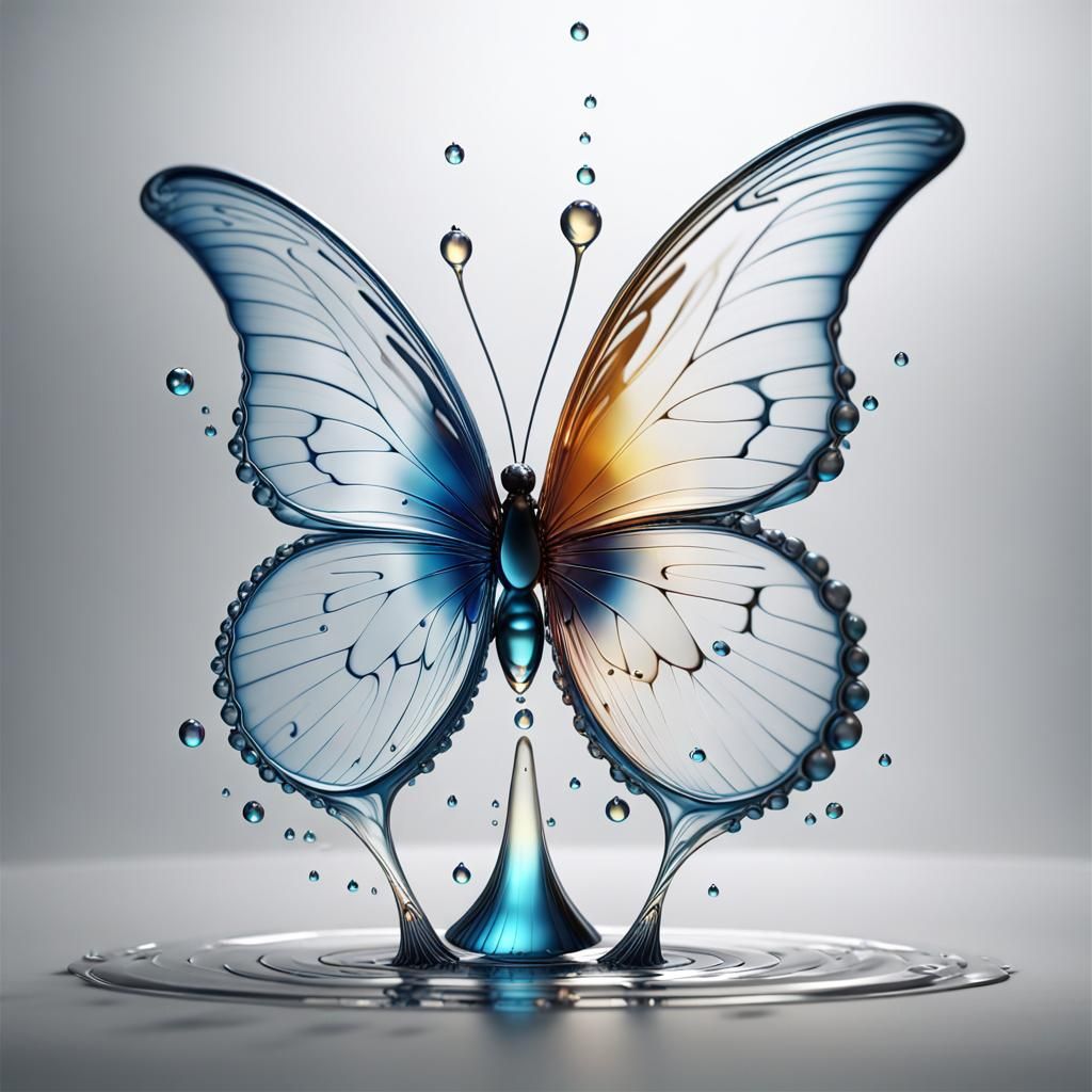 Butterfly Flight in Water Droplets: A 3D Render