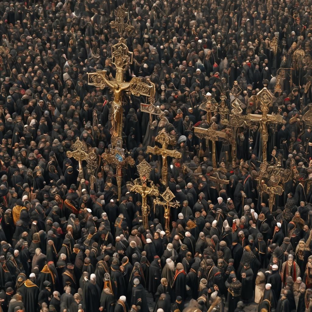 Procession with Golden Crucifix in Orthodox Cathedral