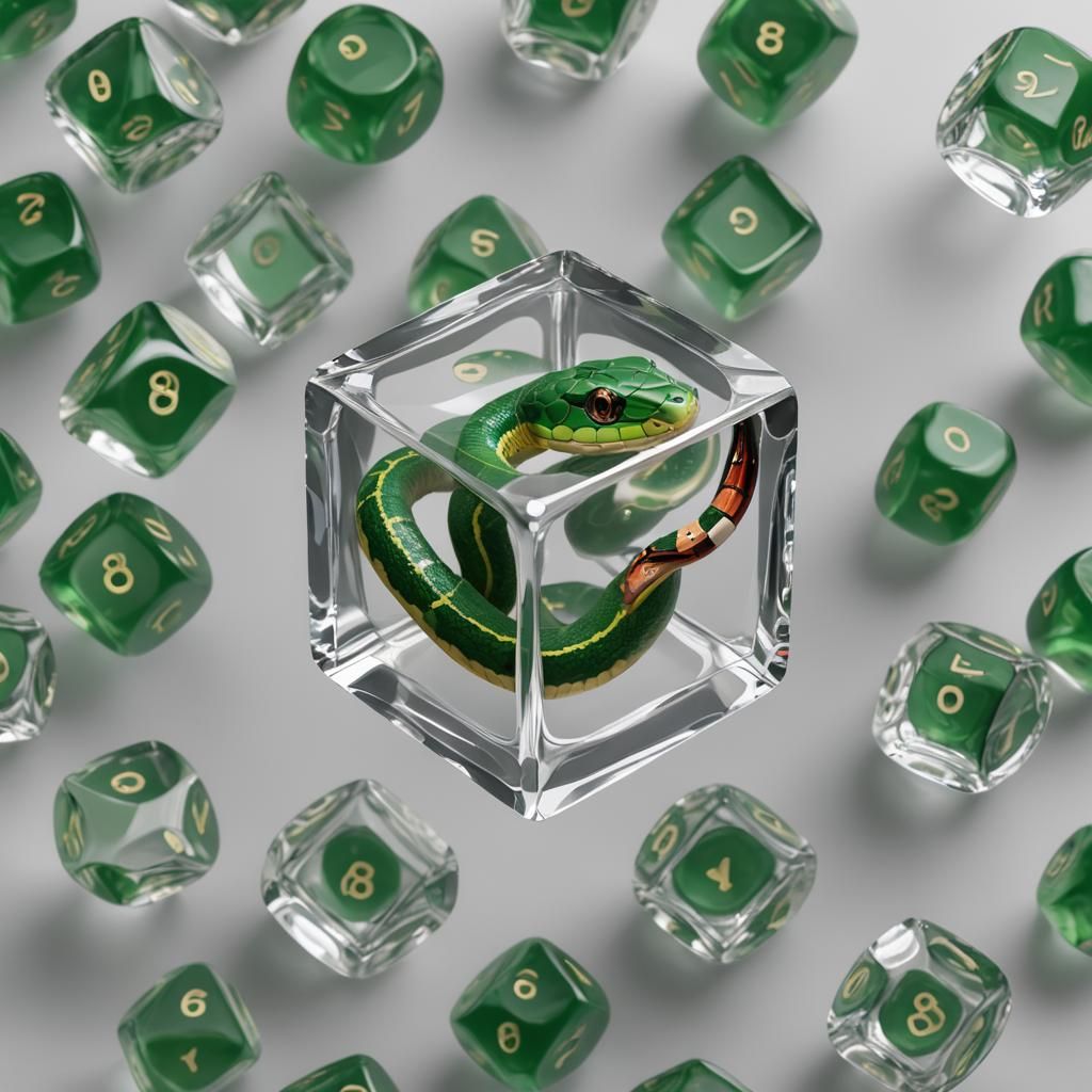 Green Snake Encased in Clear Dice