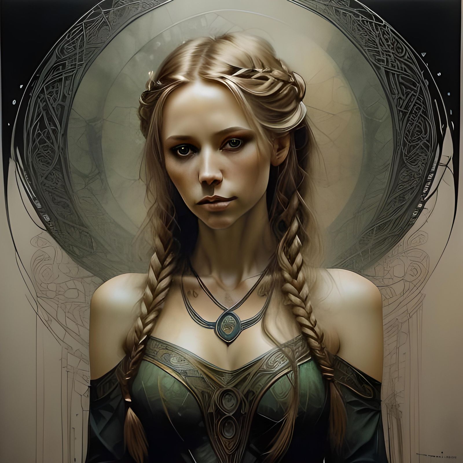Beautiful Celtic Woman in Matte Oil Painting