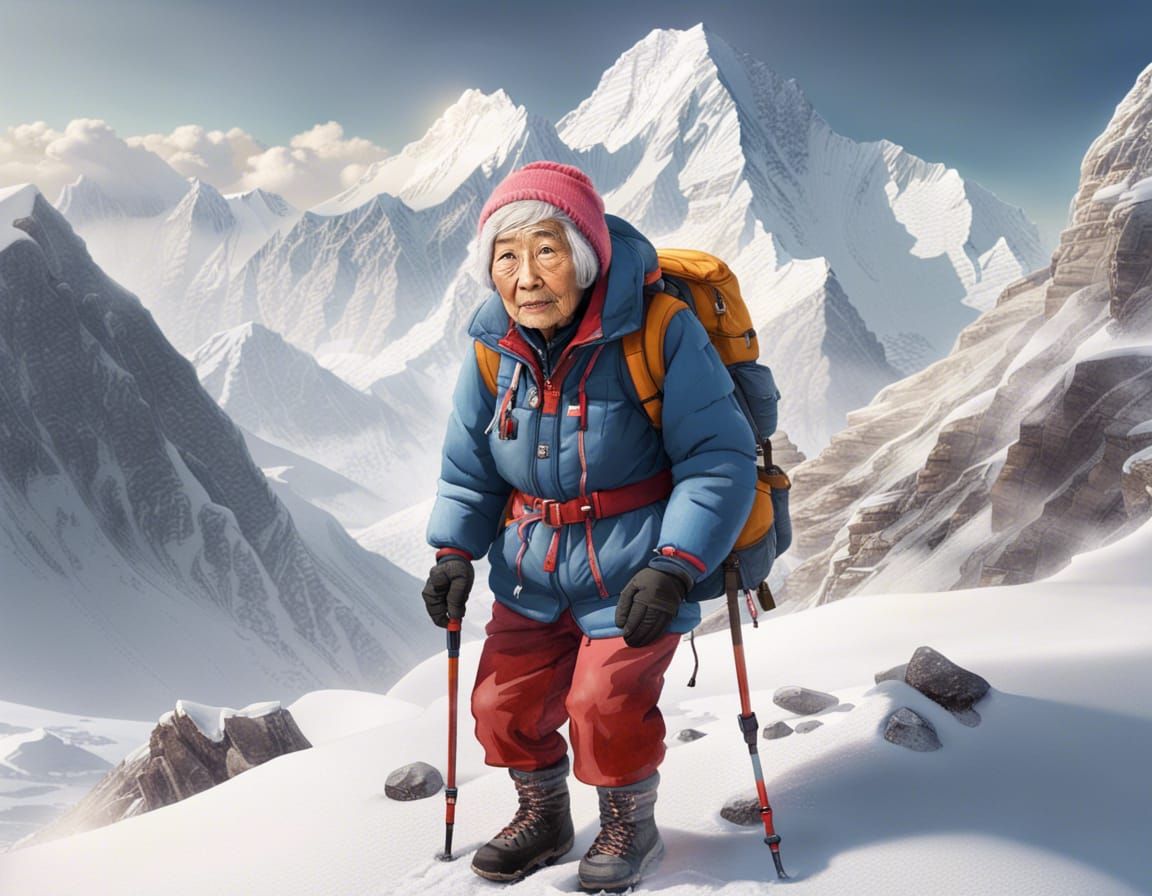 Elderly Climber's Everest Summit Attempt: Detailed Matte Pai...