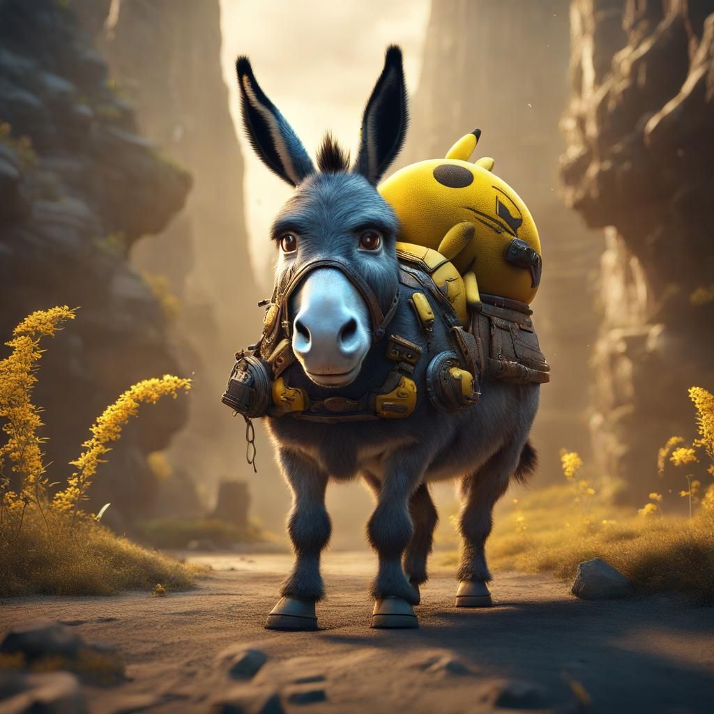 Donkey with Pikachu Head: Detailed Fantasy Art