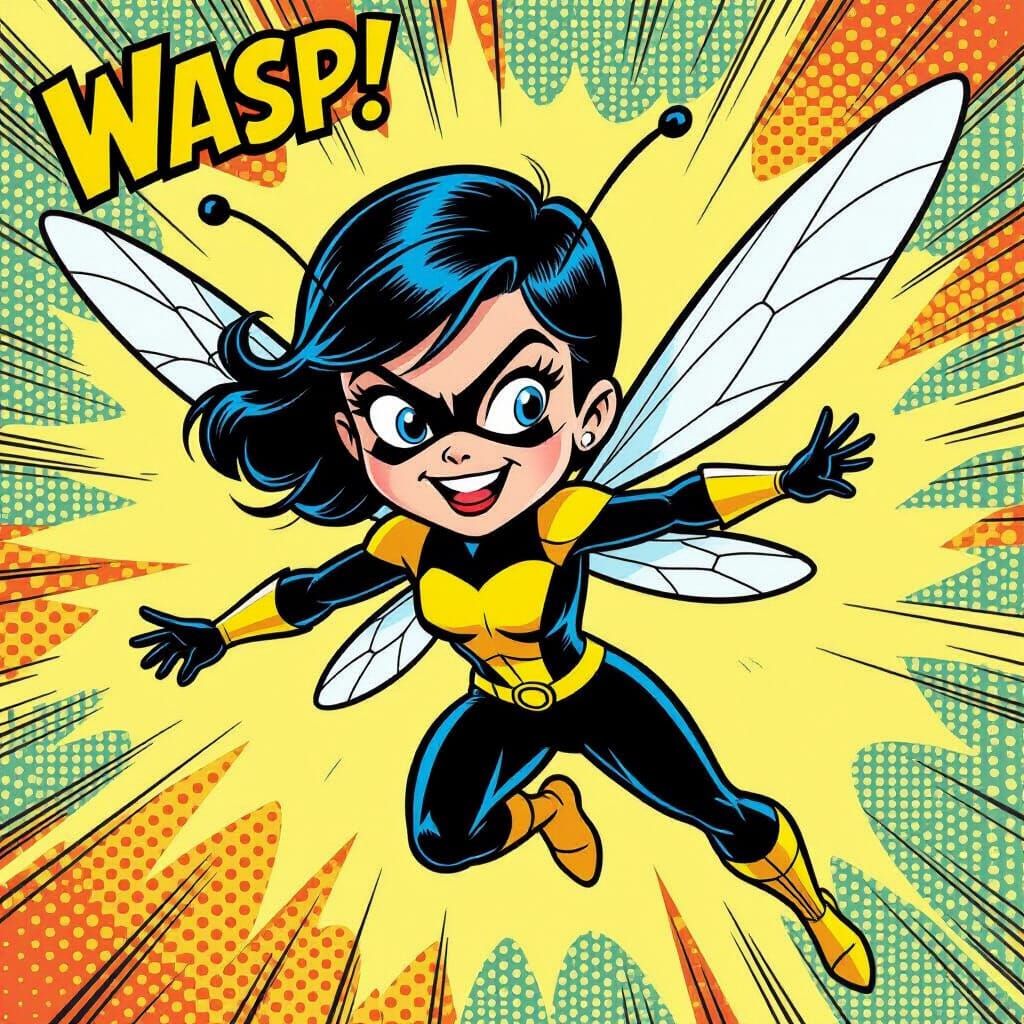 Mischievous Young Wasp Character in Comic Book Style