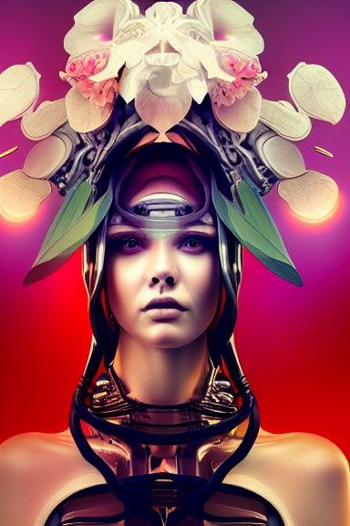 Biomechanical Android Portrait in 1950s Style