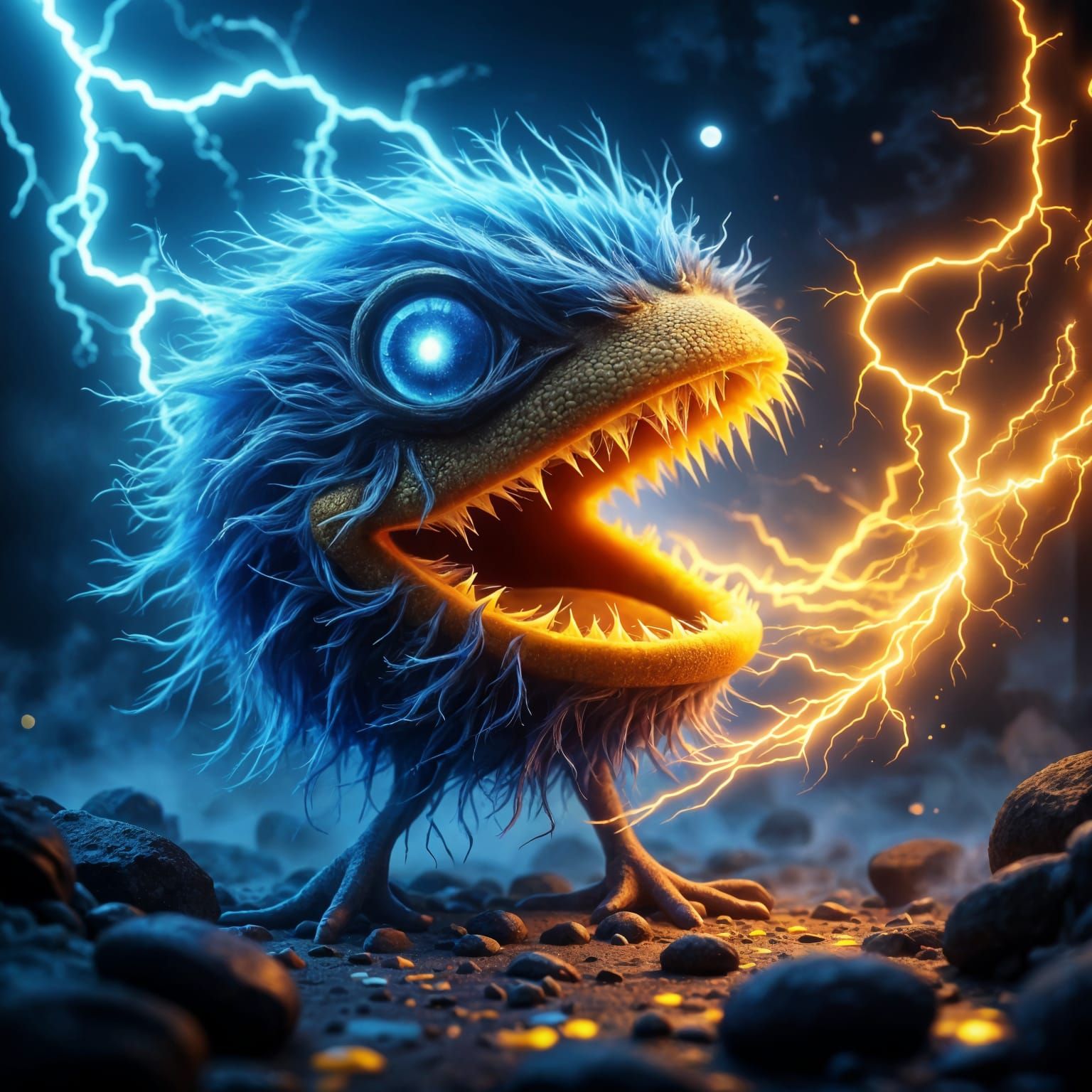 Hyperrealistic Cinematic Pac Man in a Windswept Landscape