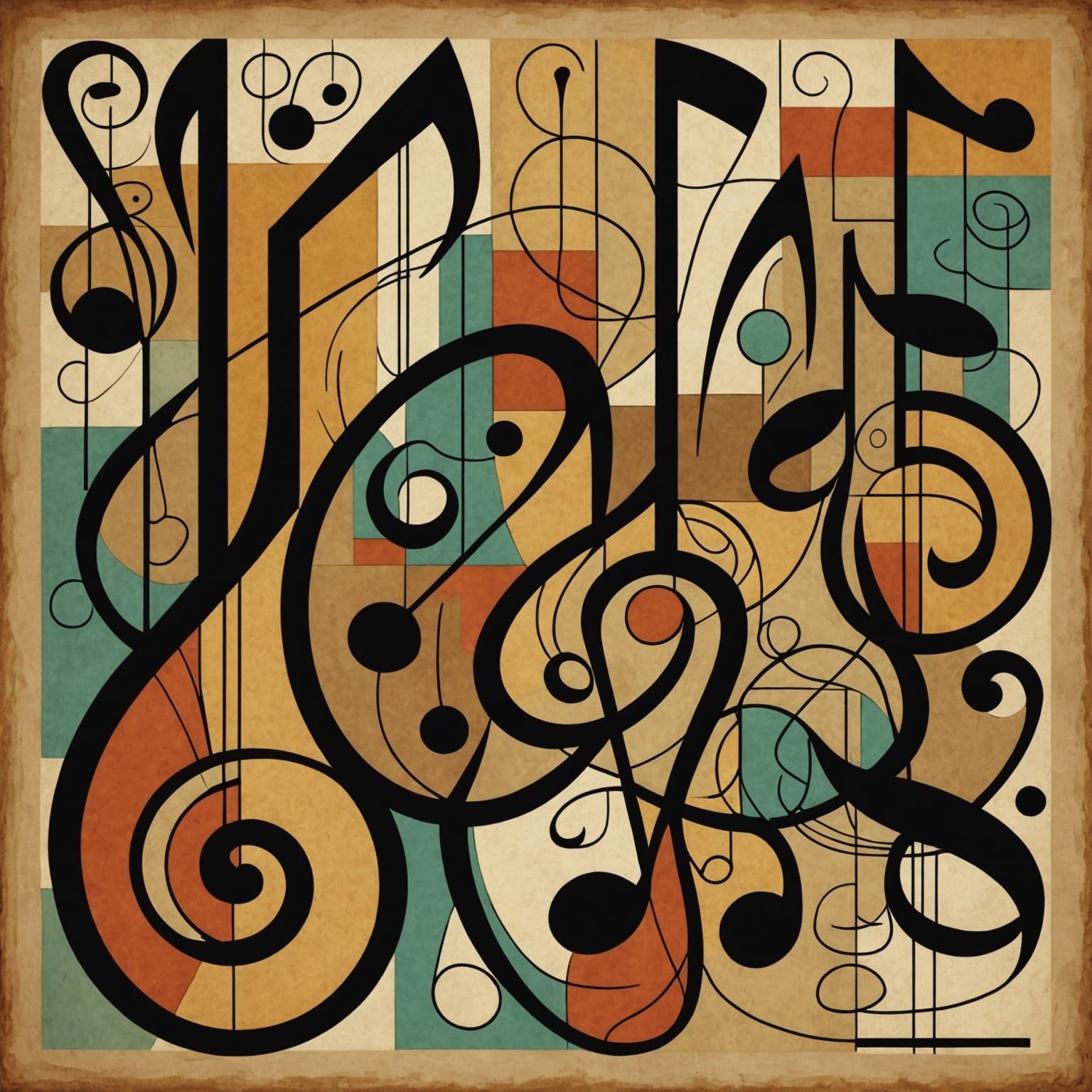 Cubist Musical Notes in Earthy Tones
