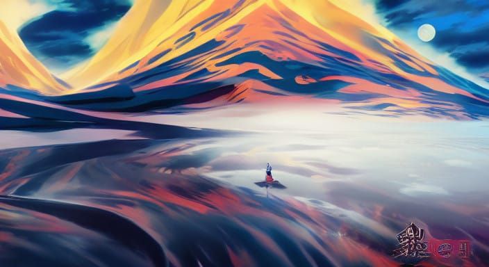 Japanese Landscape in Traditional Style with Aerial Perspect...